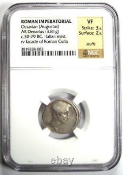 Octavian Augustus AR Denarius Silver Roman Coin 30 BC Certified NGC VF