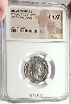 PHILIP I the ARAB 1000 Years of Rome Colosseum LION Silver Roman Coin NGC i69320