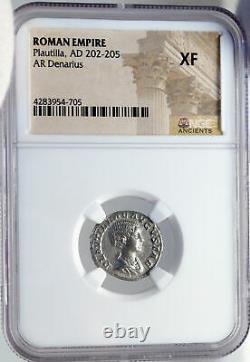 PLAUTILLA & CARACALLA Marriage Silver 202AD Ancient Rome Roman Coin NGC i82904