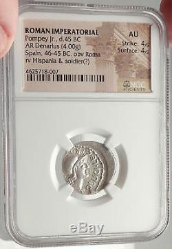 POMPEY Jr. Son of the GREAT 46BC Spain Roman Republic Silver Coin NGC i69586