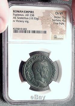 PUPIENUS 238AD Rome SESTERTIUS Authentic Ancient Roman Coin VICTORY NGC i58220