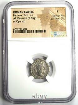 Pertinax AR Denarius Silver Roman Coin 193 AD. Certified NGC Fine Rare
