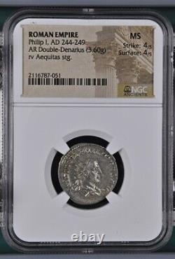 Phillip I, AD 244-249 MS Double Denarius, 3.6g Aequitas Standing Roman Coin