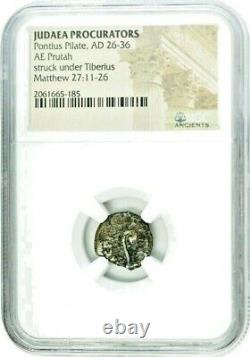 Pontius Pilate Bronze Prutah Coin Under Emperor Tiberius NGC Certified, With Box
