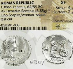 Priestess Snake age Pompey JULIUS CAESAR NGC XF Roscia Ancient Roman Silver Coin