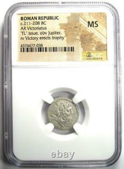 Roman AR Victoriatus Silver Jupiter Coin 211-208 BC Certified NGC MS (UNC)