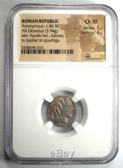 Roman Anonymous AR Denarius Silver Coin 86 BC (Apollo, Jupiter) NGC Choice XF