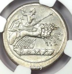 Roman Anonymous AR Quadrigatus Dioscuri Janiform Coin 225 BC NGC Choice AU