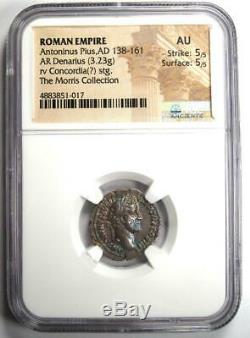 Roman Antoninus Pius AR Denarius Coin 138-161 AD. NGC AU 5/5 Strike & Surfaces