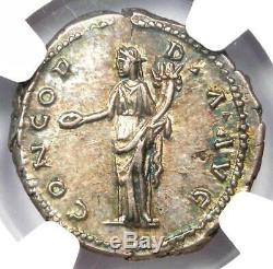 Roman Antoninus Pius AR Denarius Coin 138-161 AD. NGC AU 5/5 Strike & Surfaces
