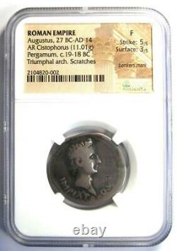 Roman Augustus AR Cistophorus Coin 19 BC (Pergamum, Triumphal Arch) NGC Fine