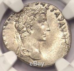 Roman Augustus AR Denarius Coin Lugdunum 27 BC 14 AD NGC AU Condition
