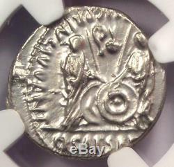 Roman Augustus AR Denarius Coin Lugdunum 27 BC 14 AD NGC AU Condition