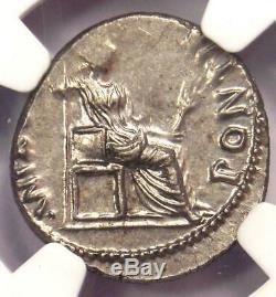 Roman Augustus AR Denarius Coin Lugdunum 27 BC 14 AD NGC MS Condition (UNC)