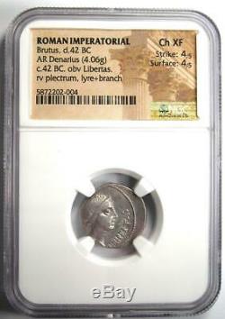 Roman Brutus AR Denarius Silver Coin 42 BC Certified NGC Choice XF (EF)