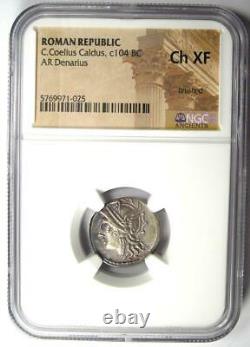 Roman C. Coelius Caldus AR Denarius Silver Coin 104 BC Certified NGC Choice XF
