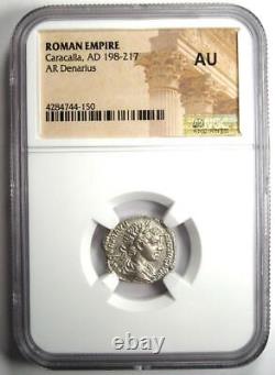 Roman Caracalla AR Denarius Silver Coin 198-217 AD Certified NGC AU
