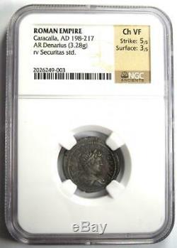Roman Caracalla AR Denarius Silver Coin 198-217 AD Certified NGC Choice VF