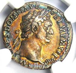 Roman Domitian as Augustus AR Denarius Coin 81-96 AD NGC XF Rainbow Tone