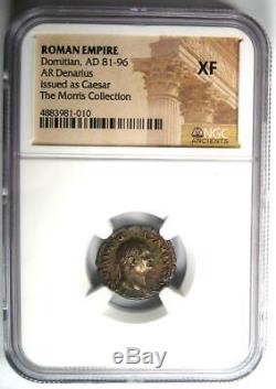 Roman Domitian as Caesar AR Denarius Silver Coin 81-96 AD. Certified NGC XF (EF)