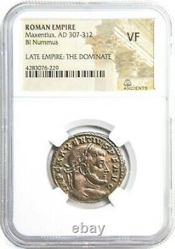Roman Emperor Maxentius Bronze Coin NGC Certified Very Fine & Story, Certificate