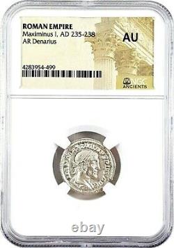 Roman Emperor Maximinus I Silver Denarius Coin NGC Certified AU With Story