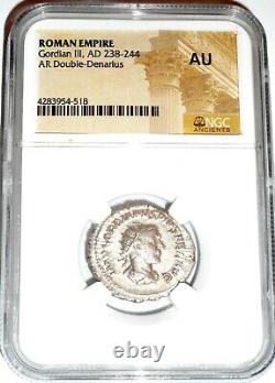 Roman Emperor Silver Denarius of Gordian III Coin NGC Certified AU & Story