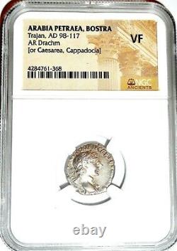 Roman Emperor Trajan Drachm Coin NGC Certified VF With Story, Certificate
