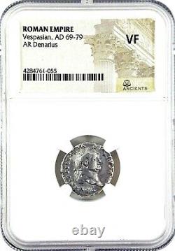Roman Emperor Vespasian Silver Denarius Coin NGC Certified VF With Story