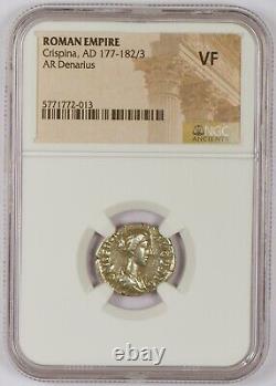 Roman Empire AD 177-182/3 Silver AR Denarius Coin for Crispina, NGC Graded VF