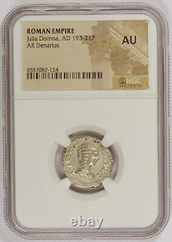 Roman Empire AD 193-217 Silver AR Denarius Coin for Julia Domna, NGC Graded AU