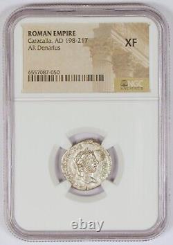 Roman Empire AD 198-217 Silver AR Denarius Coin for Caracalla, NGC Graded XF