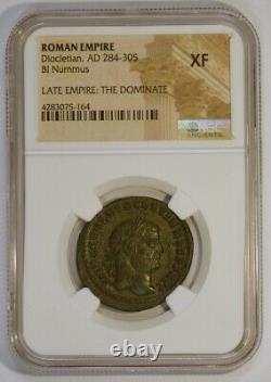 Roman Empire AD 284-305 BI Nummus Ancient Coin for Diocletian, NGC Graded XF