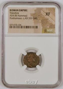 Roman Empire AD 337-340 AE4 BI Nummus Ancient Coin for Theodora, NGC Graded XF