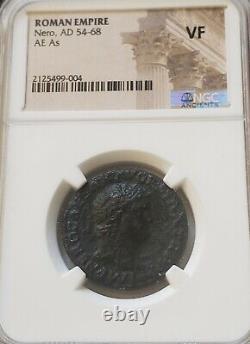 Roman Empire AE As NERO Victory holding shield NGC VF Ancient Coin 54-68 AD