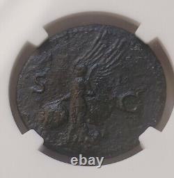 Roman Empire AE As NERO Victory holding shield NGC VF Ancient Coin 54-68 AD