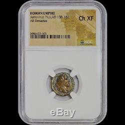 Roman Empire Antonius Pius Ad 138 Ar Denarius Ngc Ch Xf Uber Toned Ancient Coin