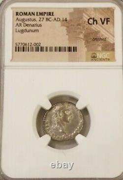 Roman Empire Augustus Denarius NGC Choice VF Ancient Silver Coin