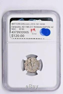 Roman Empire, Caracalla AR Denarius AD 198-217 NGC Ch XF Witter Coin