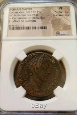 Roman Empire Commodus with Liberalitas Sestertius NGC VF 5/3 Ancient Coin