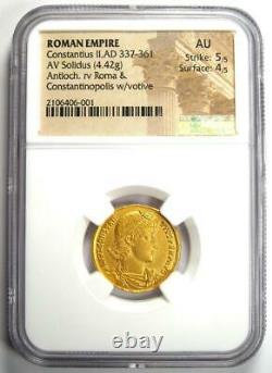 Roman Empire Constantius II AV Solidus Gold Coin 337-361 AD NGC AU 5 Strike