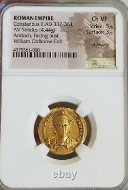 Roman Empire Constantius II Solidus NGC CH VF 5/3 Ancient Gold Coin