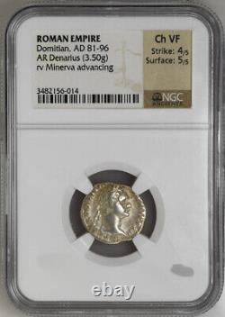 Roman Empire Domitian, AD 81-96 AR Denarius NGC Ch VF Ancient Silver Coin