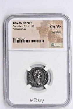 Roman Empire, Domitian AR Denarius AD 81-96 NGC Ch VF Fine Style Witter Coin