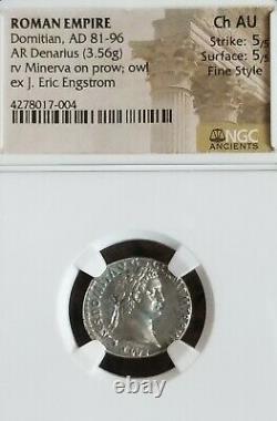 Roman Empire Domitian Denarius NGC CH AU 5/5 Fine Style Ancient Silver Coin