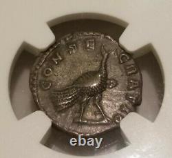 Roman Empire Faustina Jr Peacock Denarius NGC XF Ancient Silver Coin