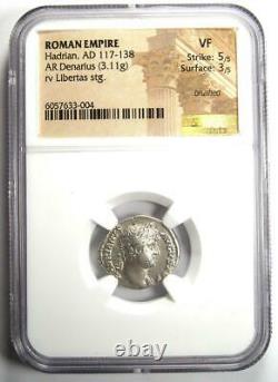 Roman Empire Hadrian AR Denarius Coin 117-138 AD Certified NGC VF