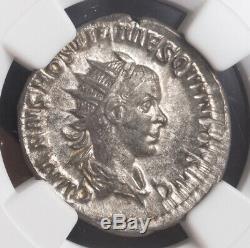 Roman Empire, Hostilian (250-251 AD). Silver Denarius Coin. Rare! NGC AU 4/4