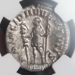 Roman Empire, Hostilian (250-251 AD). Silver Denarius Coin. Rare! NGC AU 4/4