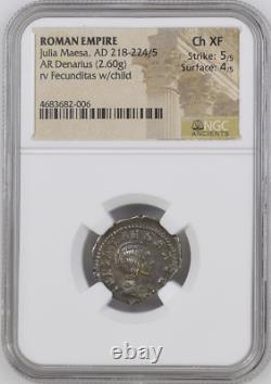 Roman Empire, Julia Maesa AR Denarius (2.60g) AD 218-224/5 NGC Ch XF Witter Coin